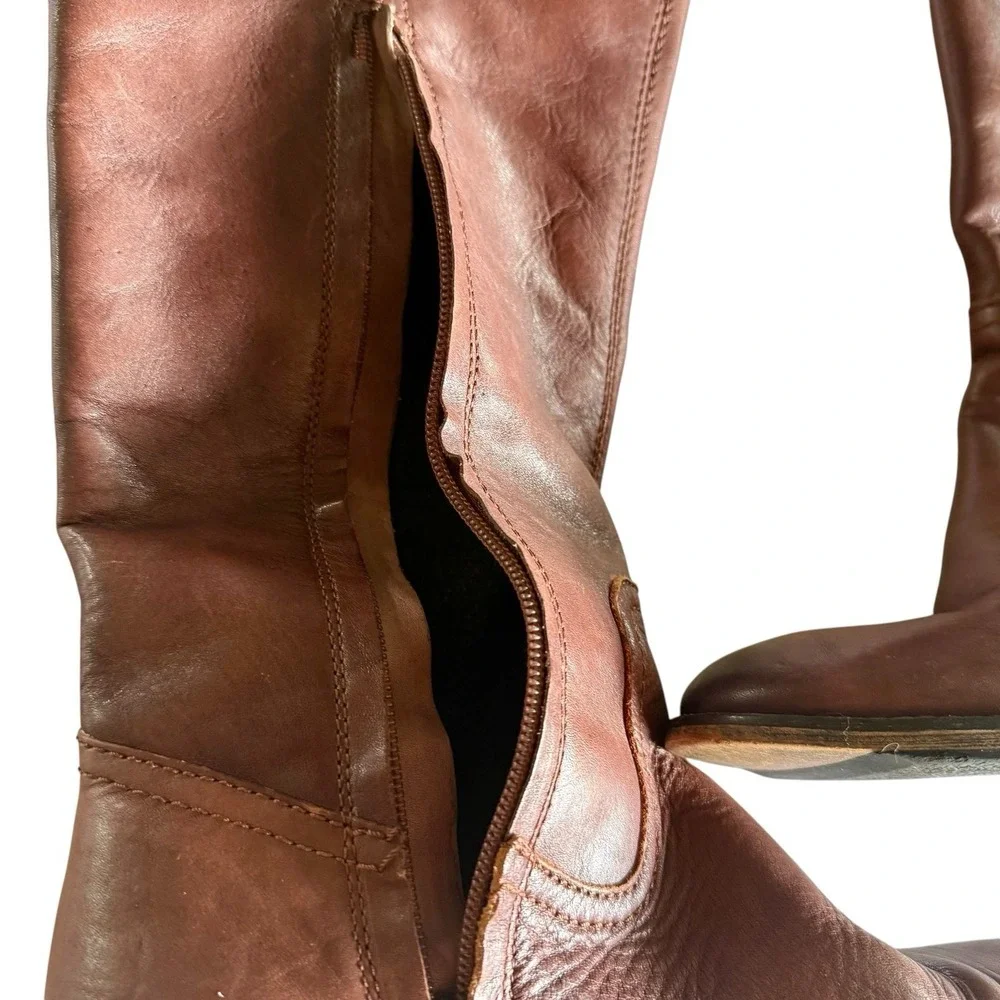 Sam Edelman Womens 7.5 Over The Knee S-Pierce Distressed Tan Brown Leather Boots